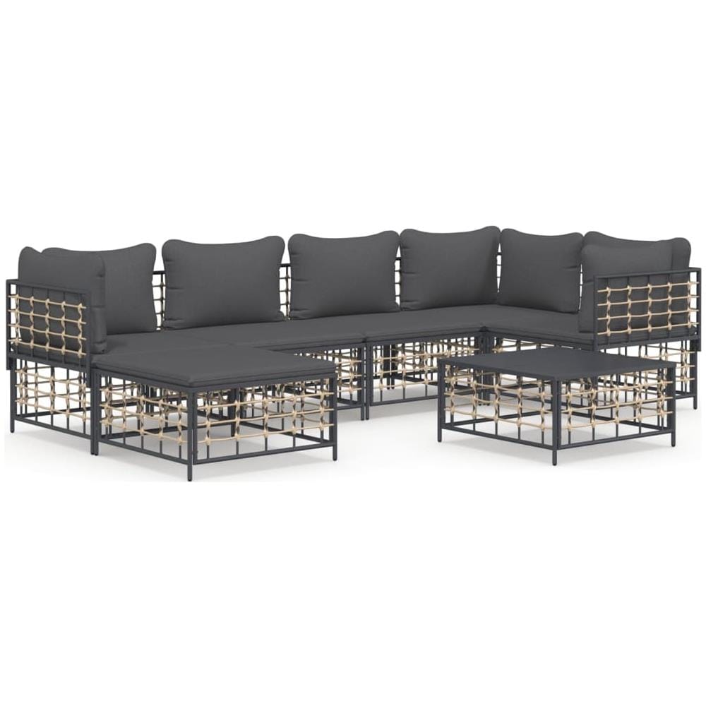 Set Divani Da Giardino 7 Pz Con Cuscini Antracite In Polyrattan - Foto 1