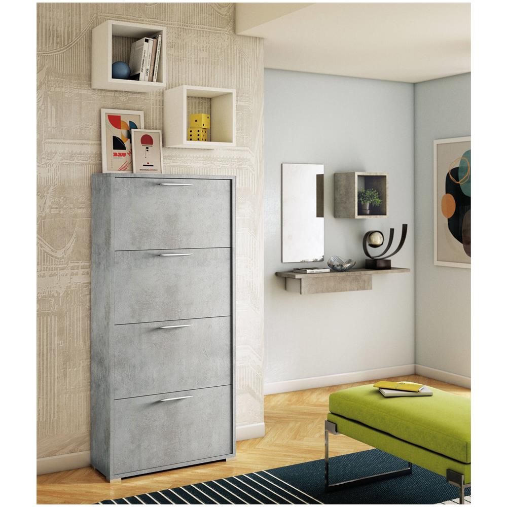 Scarpiera Rosa, Mobile Multiuso Da Ingresso Con 4 Ante A Ribalta, Armadietto Portascarpe A Doppia Profondità, 100% Made In Italy, 67x28h147 Cm, Cemento - Foto 1