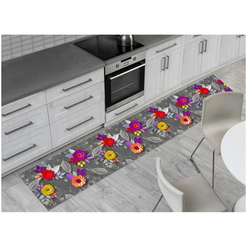 Tappeto Passatoia Cucina Antiscivolo Sottolavello Digitale Disegni Floreali 50x140 Fiori 3d - Foto 1
