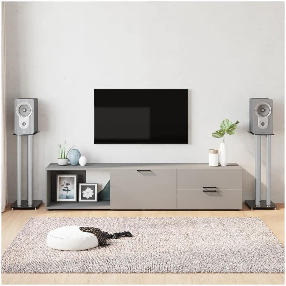 Pedane Casse 2pz Nero Argento Vetro Temperato Design 3 Pilastri - Foto 1