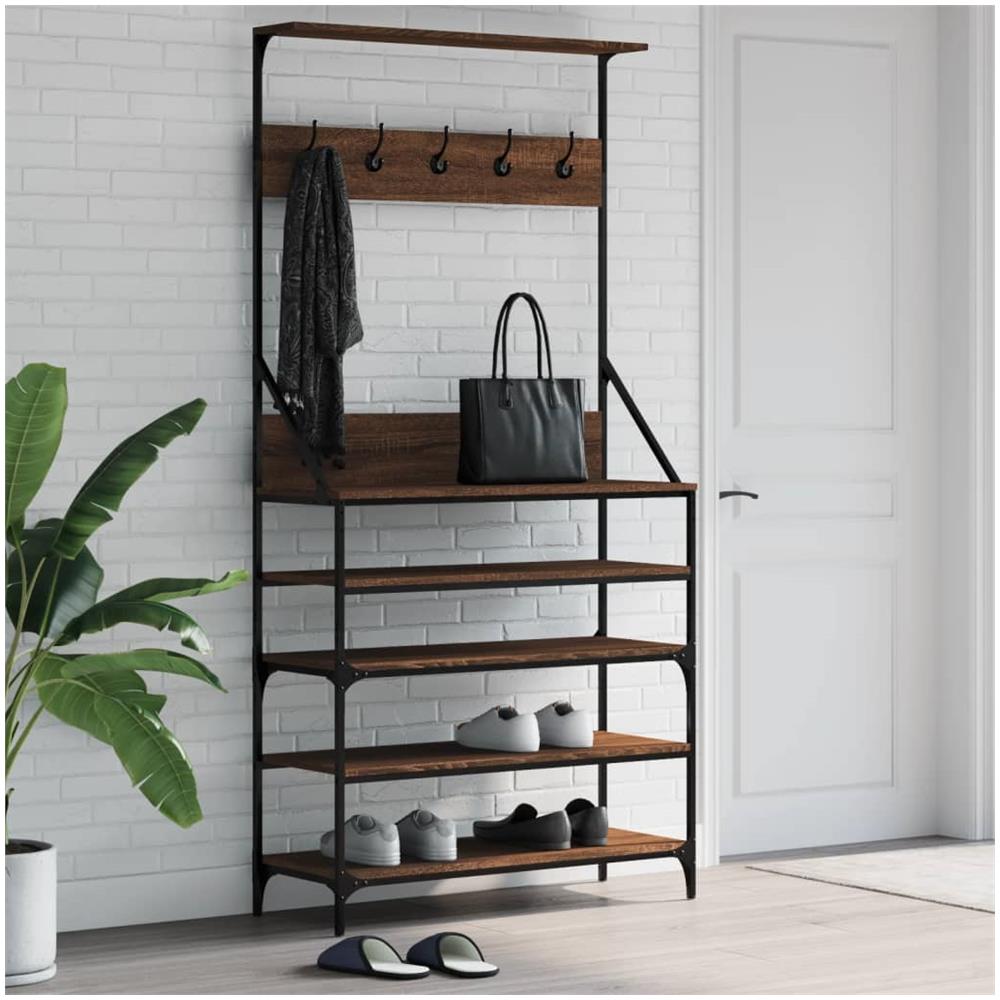 Appendiabiti Con Porta Scarpe Rovere Marrone 90x34x184 Cm - Foto 1
