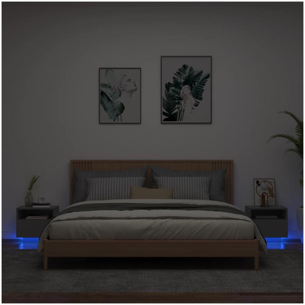 Comodini Con Luci Led 2pz Neri 40x39x37 Cm - Foto 1