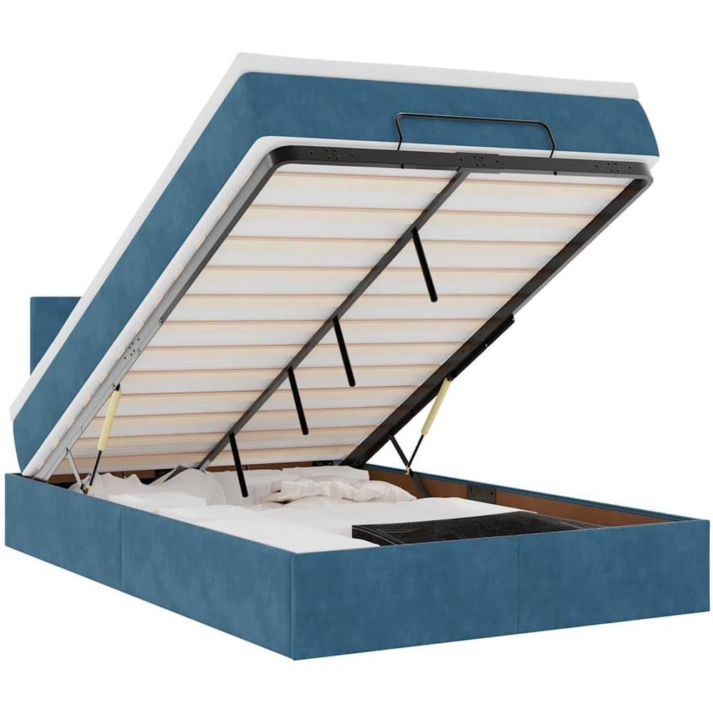 Pouf Letto con Materasso e LED Blu Scuro 120x190cm in Velluto - Foto 1