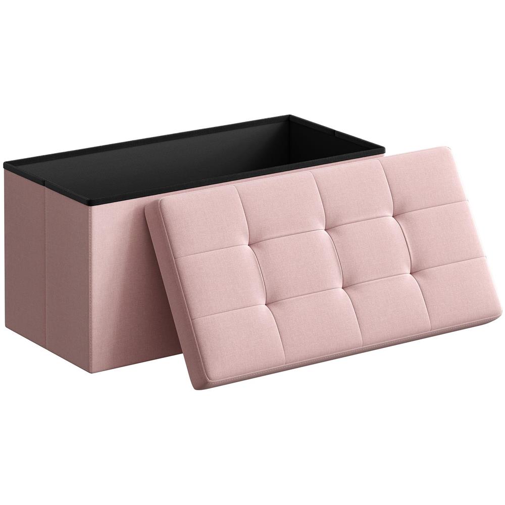 POUF Contenitore portaoggetti in MDF rosa, tessuto simile al lino - Foto 2