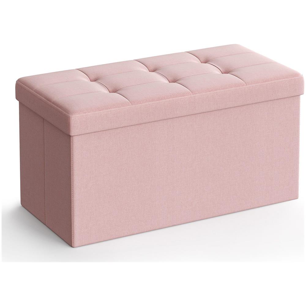 POUF Contenitore portaoggetti in MDF rosa, tessuto simile al lino - Foto 1