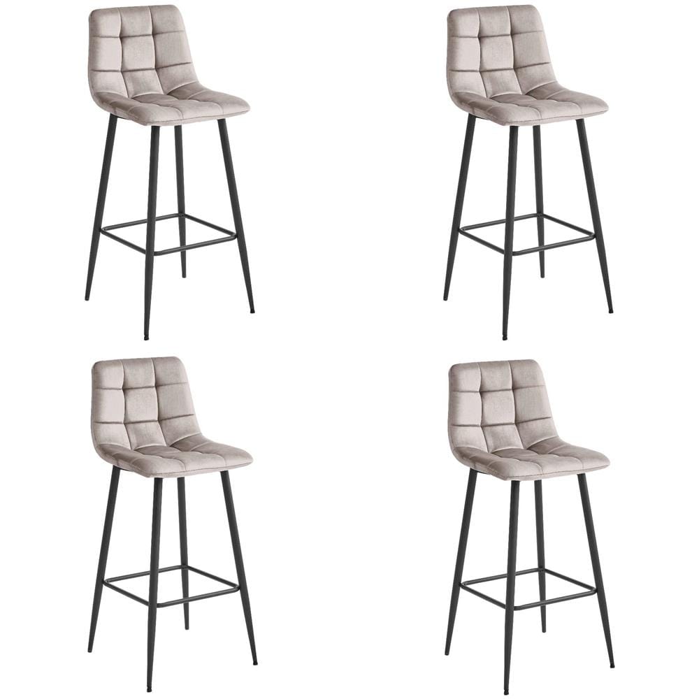 Sgabello da bar TEOTO - Velluto beige scuro con gambe nere x 4 - Foto 1