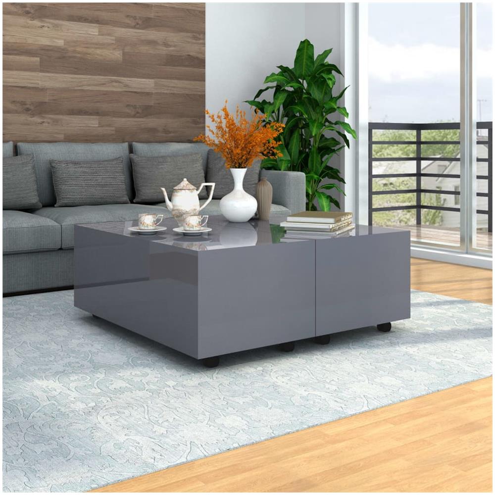 Tavolino da Salotto Grigio Lucido 100x100x35 cm - Foto 1