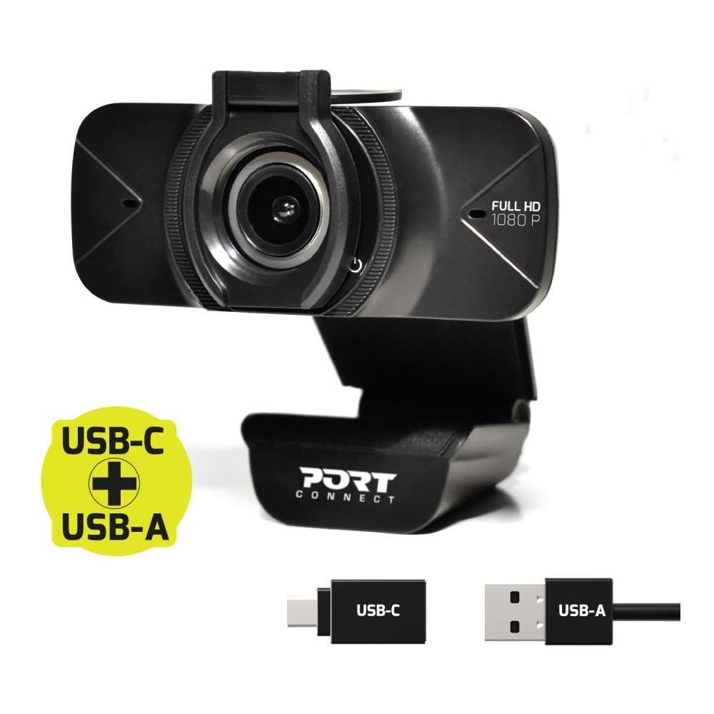 Webcam Full Hd 1080p Doppia Usb-a / Usb-c Con Microfono, Nero - Foto 1