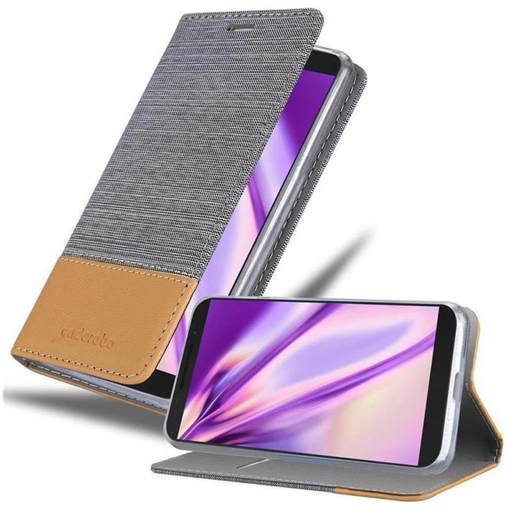Custodia Compatibile Con Alcatel 3l 2019 In Grigio Chiaro Marrone - Coperchio Protettiva Con Chiusura Magnetica, Funzione Stand E Tasca Per Le Carte - Foto 1