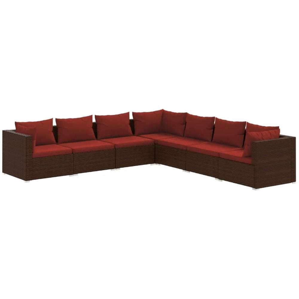 Set Divani Da Giardino 7 Pz Con Cuscini In Polyrattan Marrone - Foto 1