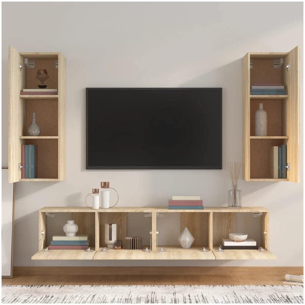 Set Di Mobili Porta Tv 4 Pz Rovere Sonoma In Legno Multistrato - Foto 8