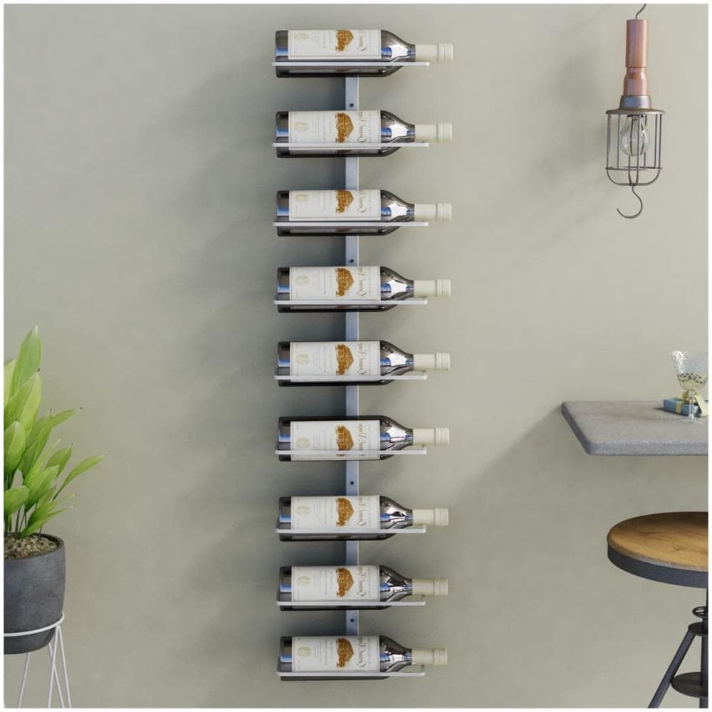 Portavini da Parete per 9 Bottiglie Bianco in Ferro - Foto 1