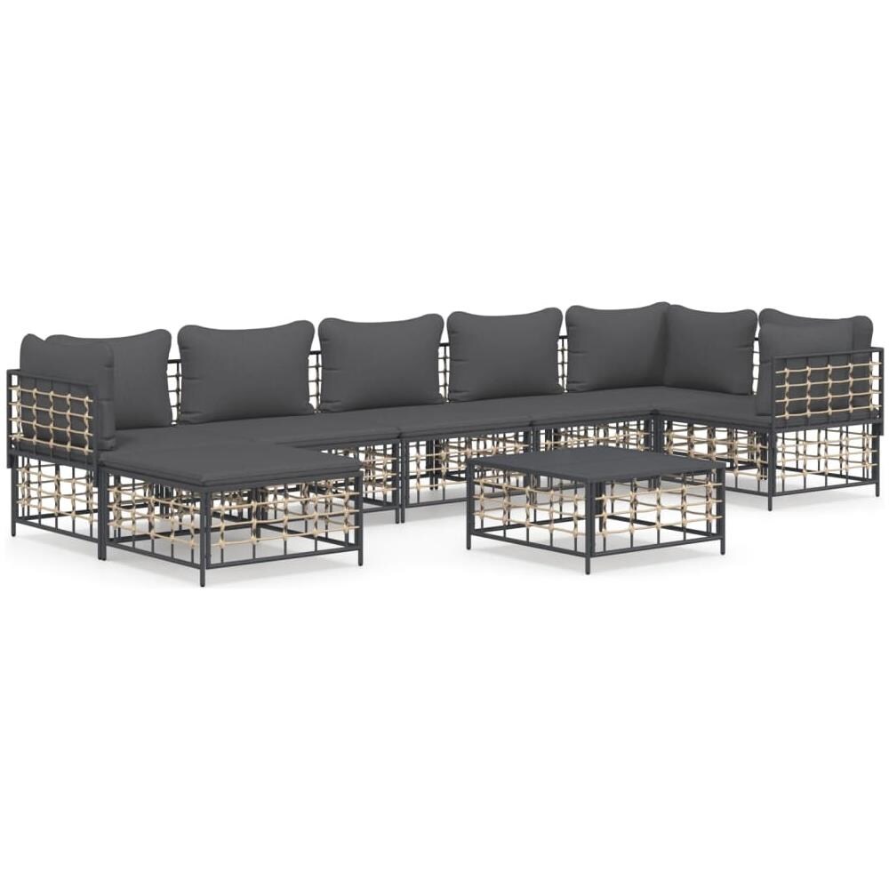 Set Divani Da Giardino 8 Pz Con Cuscini Antracite In Polyrattan - Foto 1