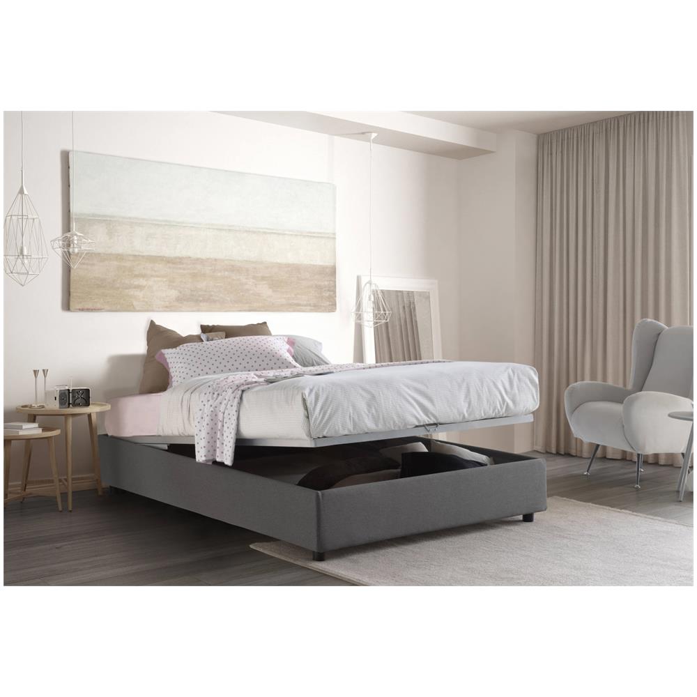 Letto Matrimoniale Azzurra, Letto Contenitore Con Rivestimento In Tessuto, 100% Made In Italy, Apertura Frontale, Adatto Per Materasso Cm 140x190, Grigio - Foto 2
