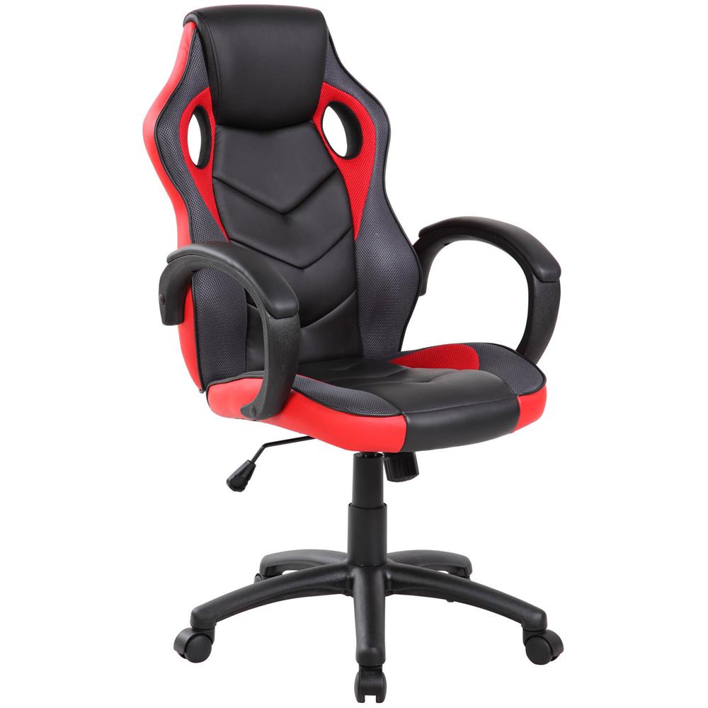 Sedia Da Gaming Caloundra, Poltrona Da Gaming Adulto, Sedia Da Scrivania, 66x61h104/114 Cm, Nero E Rosso - Foto 1