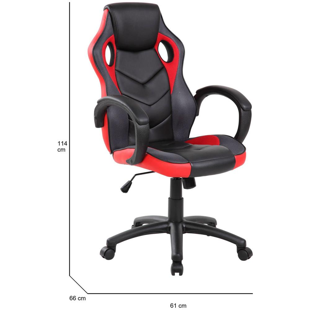 Sedia Da Gaming Caloundra, Poltrona Da Gaming Adulto, Sedia Da Scrivania, 66x61h104/114 Cm, Nero E Rosso - Foto 3