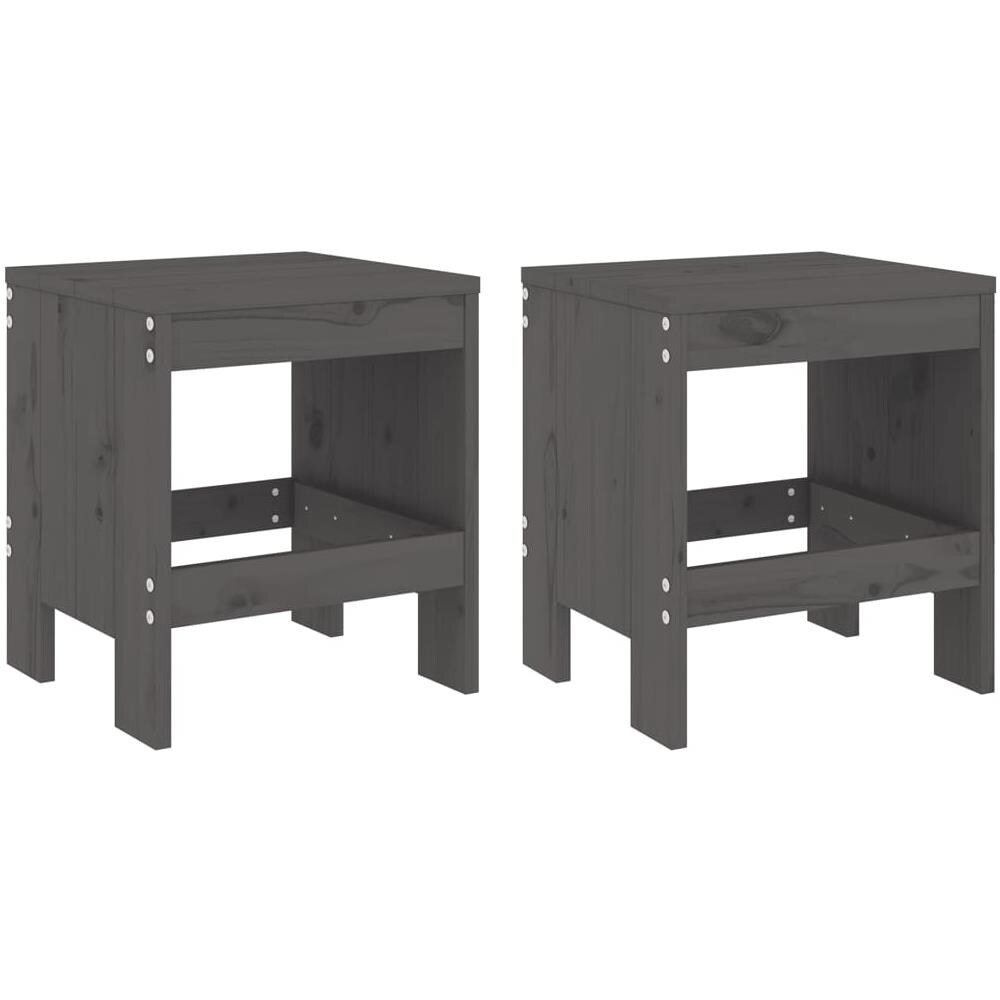 Sgabelli Da Giardino 2pz Grigi 40x36x45cm Legno Massello Pino - Foto 2