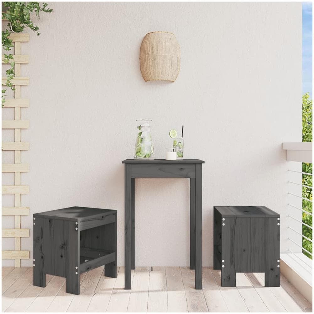 Sgabelli Da Giardino 2pz Grigi 40x36x45cm Legno Massello Pino - Foto 1