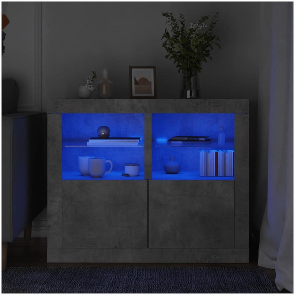 Armadietti Con Luci Led 2pz Grigio Cemento In Legno Multistrato - Foto 1