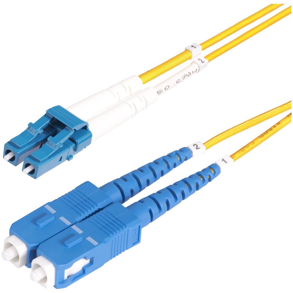 Cavo in fibra ottica duplex monomodale OS2 da LC a SC (UPC) da 5 m, 9/125µm, 10G, Insensibile alla piegatura, Bassa perdita di inserzione, Cavo patch in fibra LSZH - Foto 1
