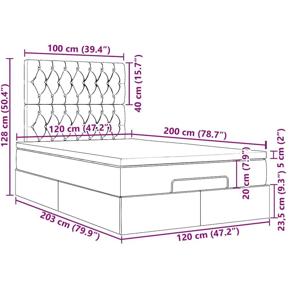 Struttura Letto Pouf con Materasso Nero 120x200 cm in Tessuto - Foto 10