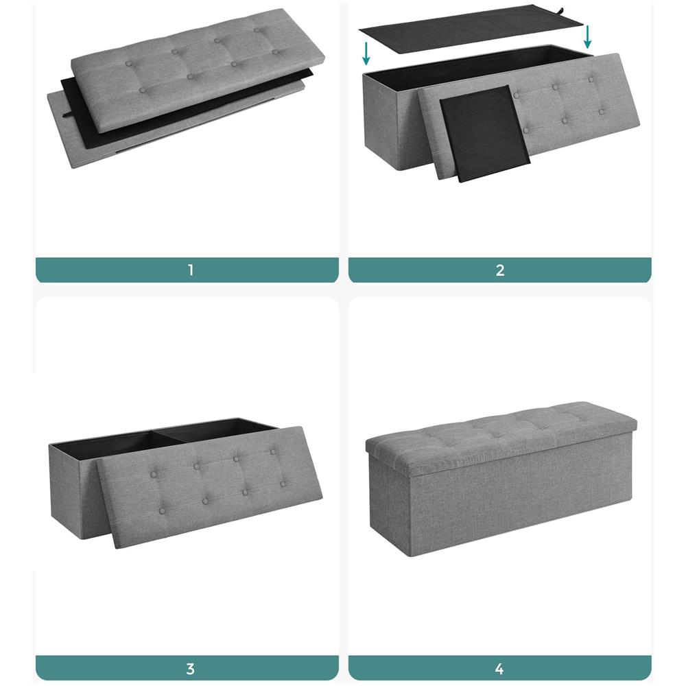 Pouf contenitore Valora PUFA in MDF grigio chiaro, tessuto effetto lino LSF077G05V1 - Foto 9