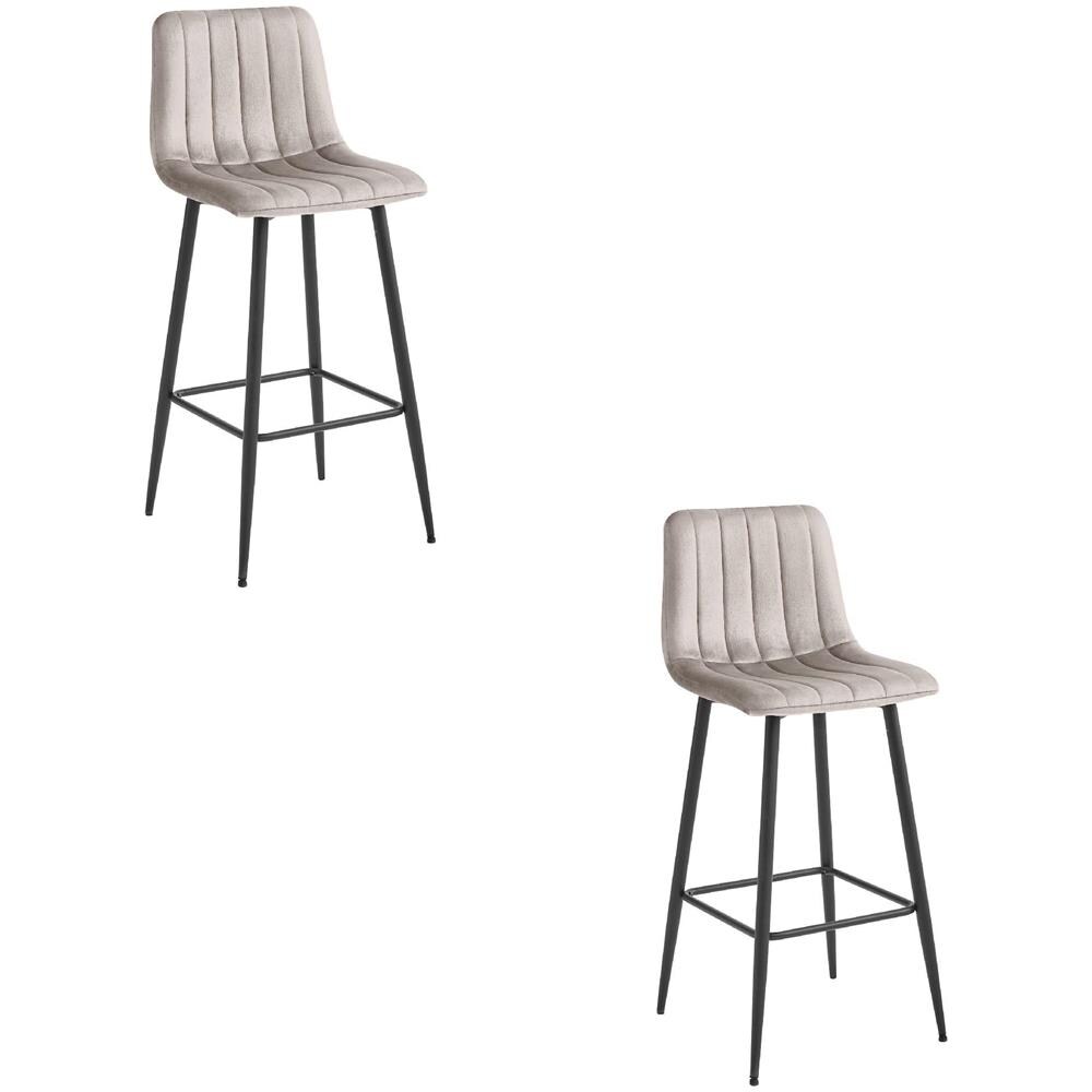 Sgabello da bar POZZA - Velluto beige scuro con gambe nere x 2 - Foto 1