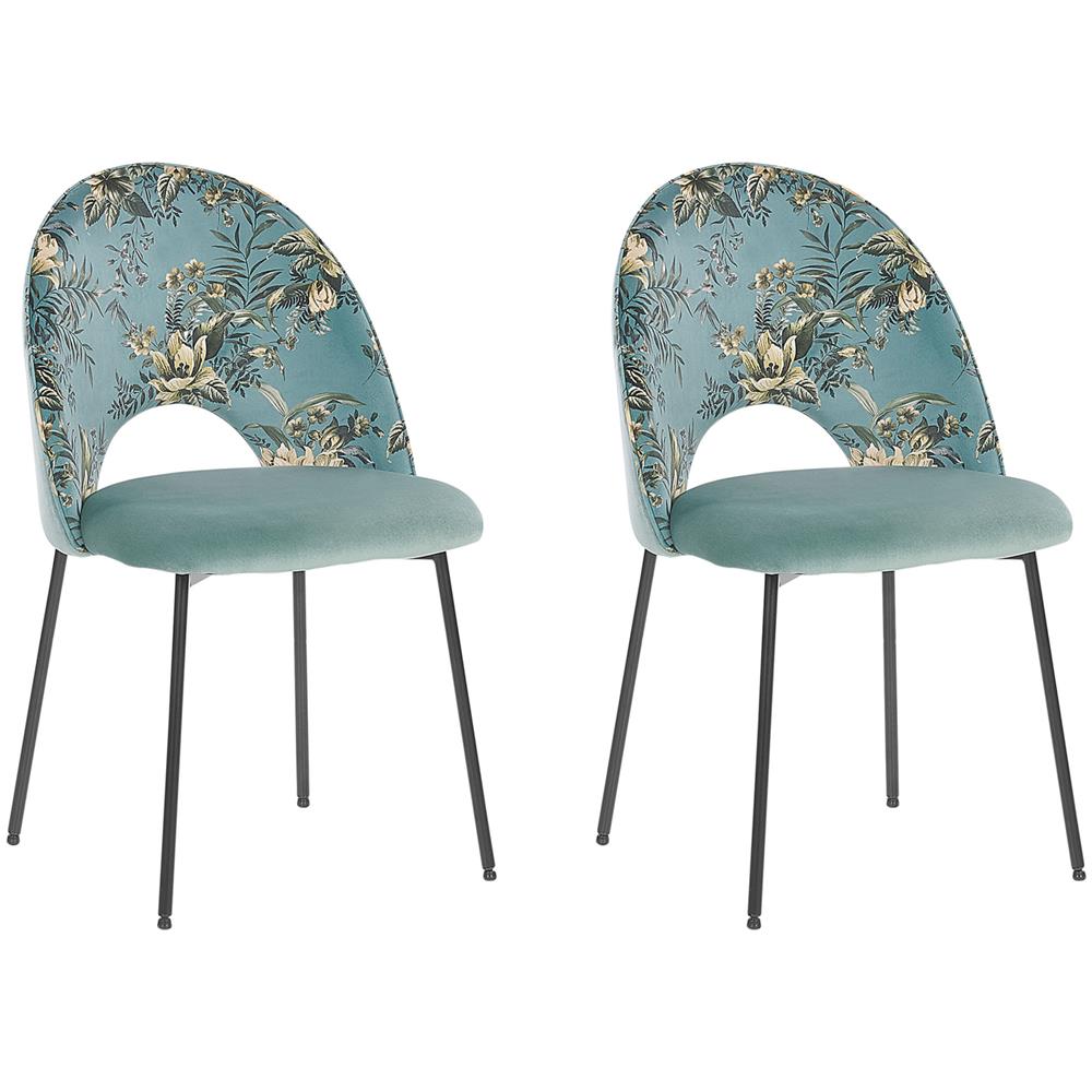 Set 2 Sedie Da Pranzo Velluto Disegno Floreale Verde Covelo - Foto 1