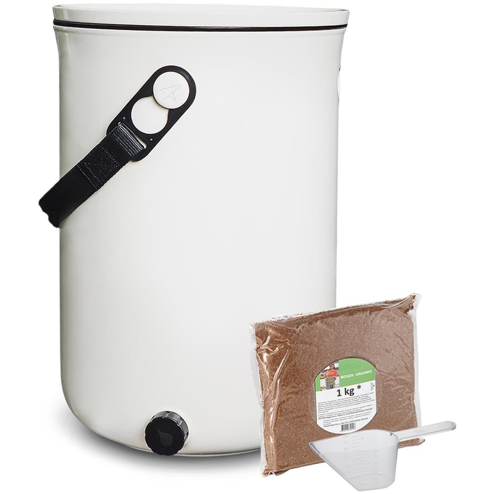 Skaza Bokashi Organko 2 | Recipiente Da Cucina Pluripremiato Composto Da Plastica Riciclata | 9.6 L | Set Iniziale Per Rifiuti Di Cucina E Compostaggio | Con Em Aspersione 1 Kg | Cream White - Foto 1