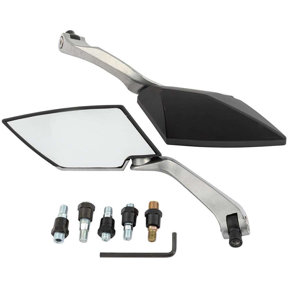 Coppia Specchietti Moto Retrovisori Specchi Scooter Custom Argento Dx+sx - Foto 1