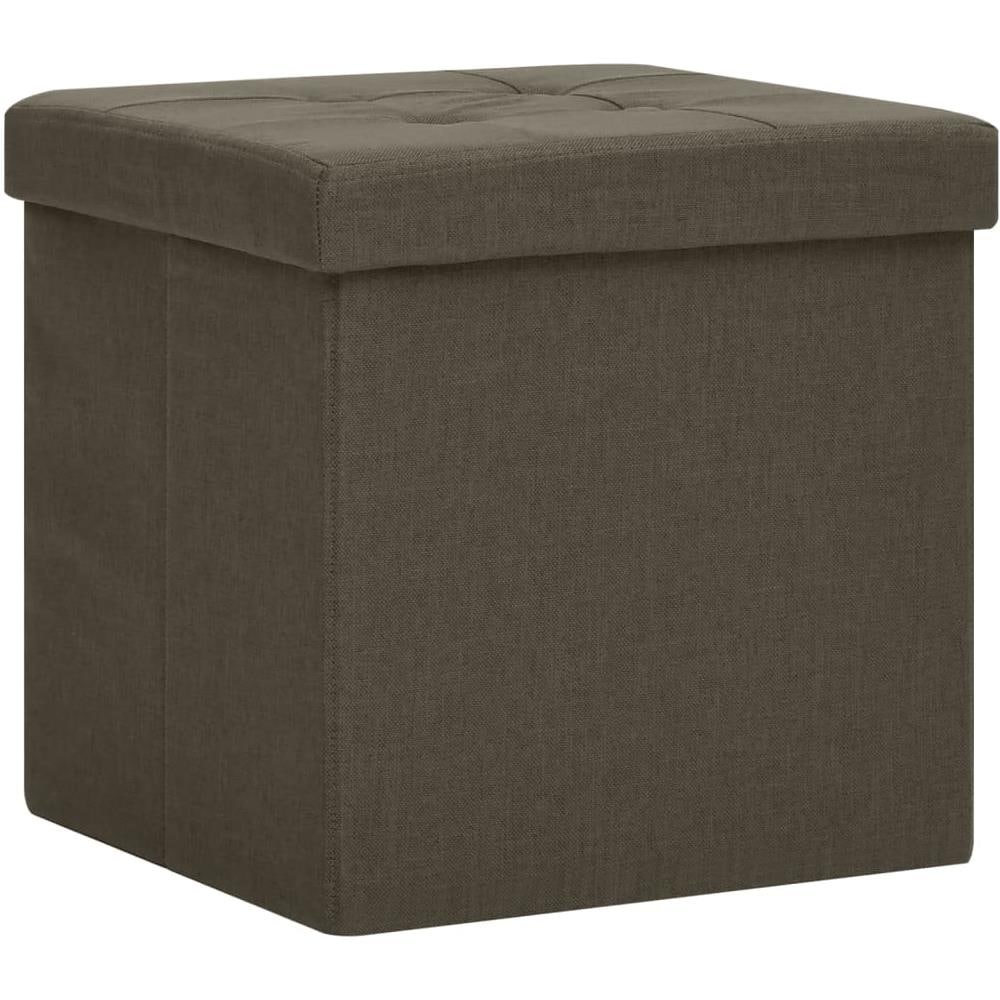 Pouf Con Contenitore Pieghevoli 2pz Marrone Scuro In Simil Lino - Foto 2