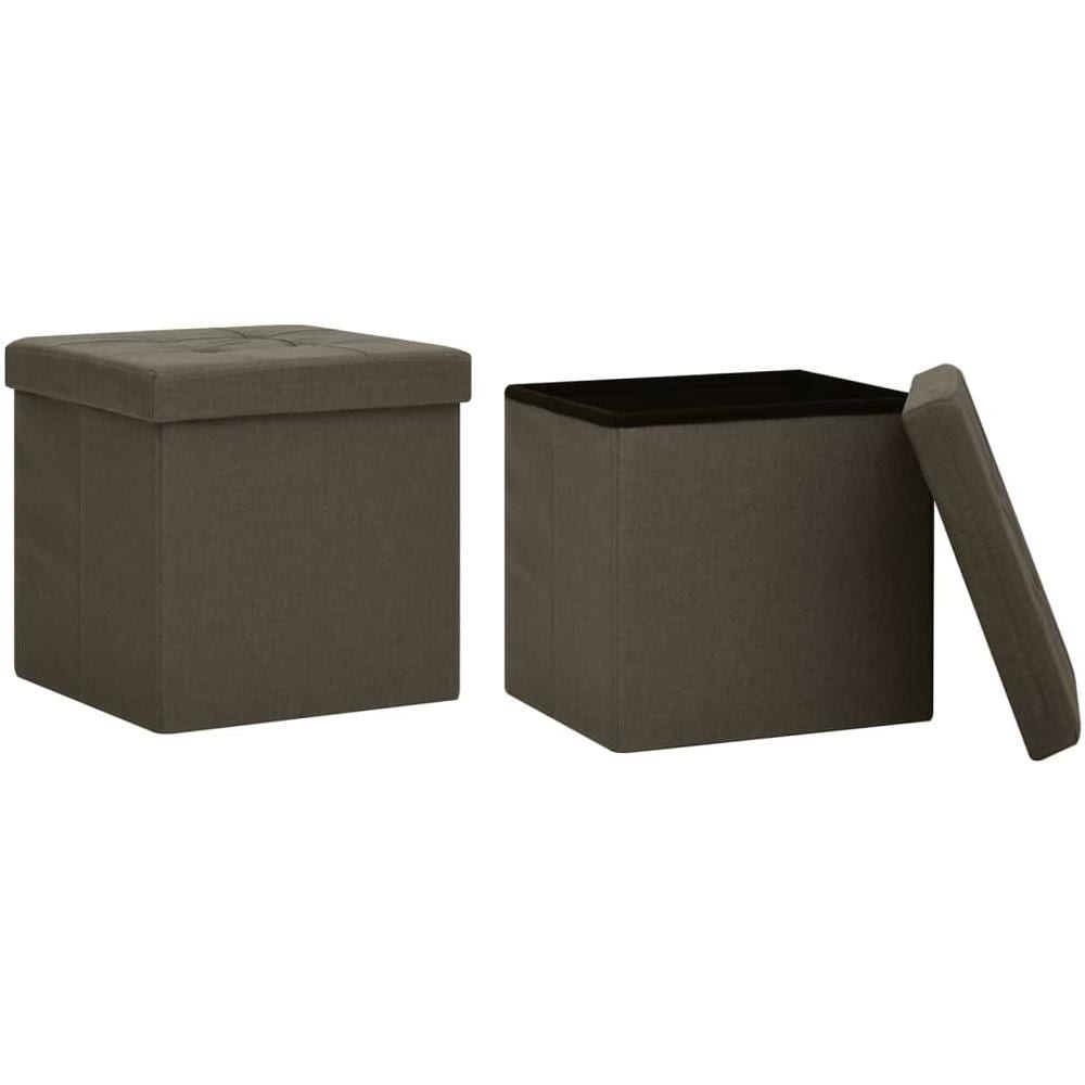 Pouf Con Contenitore Pieghevoli 2pz Marrone Scuro In Simil Lino - Foto 1