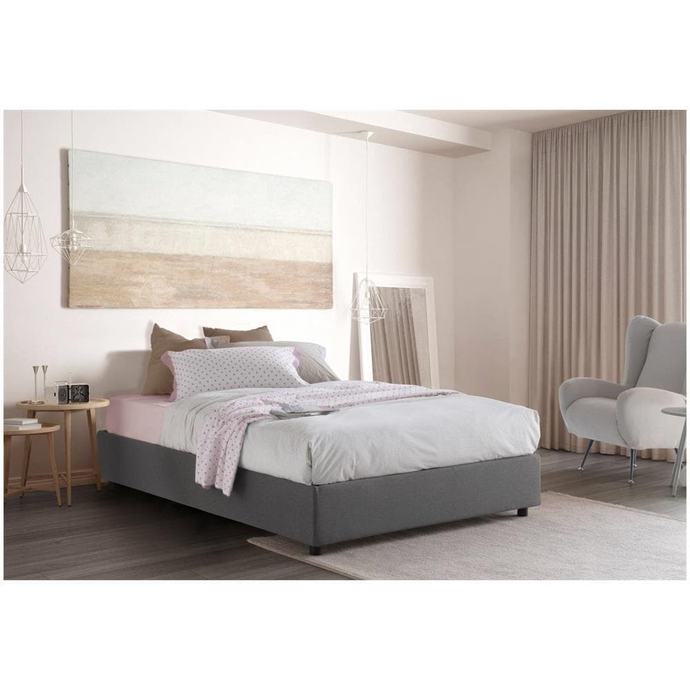 Letto Matrimoniale Adele, Letto Contenitore Con Rivestimento In Tessuto, 100% Made In Italy, Apertura Frontale, Con Materasso Cm 140x190 Incluso, Grigio - Foto 1