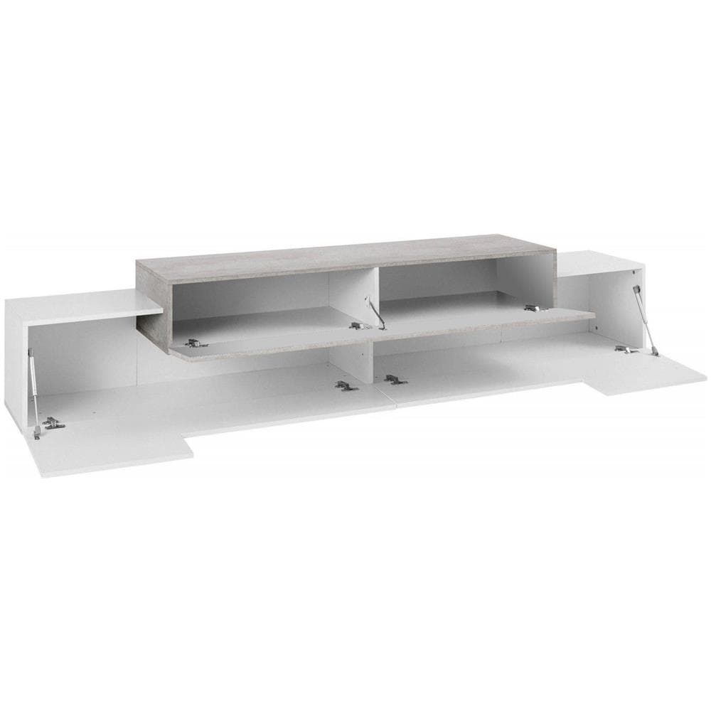 Mobile Porta Tv Nico, Credenza Bassa Da Soggiorno, Base Porta Tv, 100% Made In Italy, Cm 240x45h52, Bianco Lucido E Acero - Foto 4