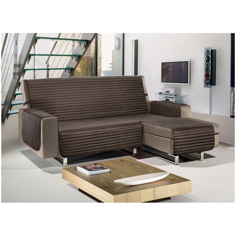 Copridivano Con Penisola Sof&agrave; Cover Trapuntato Antimacchia Double Face 190cm Marrone - Foto 1