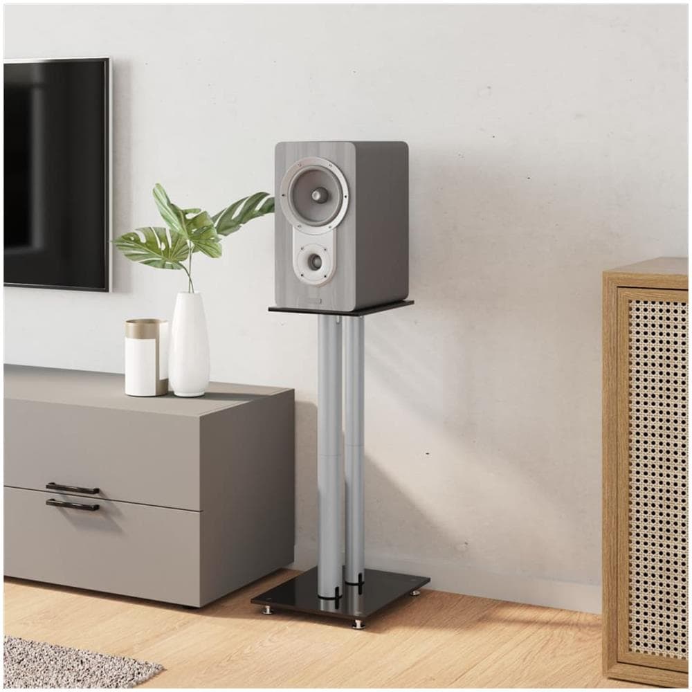 Pedane Casse 2pz Nero Argento Vetro Temperato Design 2 Pilastri - Foto 3