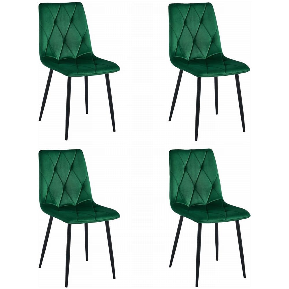 Sedia TYRA in velluto verde scuro / gambe nere x 4 - Foto 1