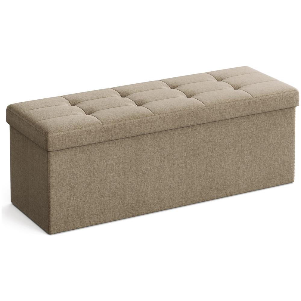 Pouf contenitore PUFA in MDF color tortora chiaro, tessuto simile al lino - Foto 1