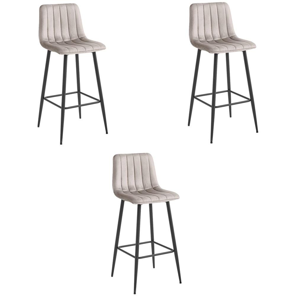 Sgabello da bar POZZA - Velluto beige scuro con gambe nere x 3 - Foto 1