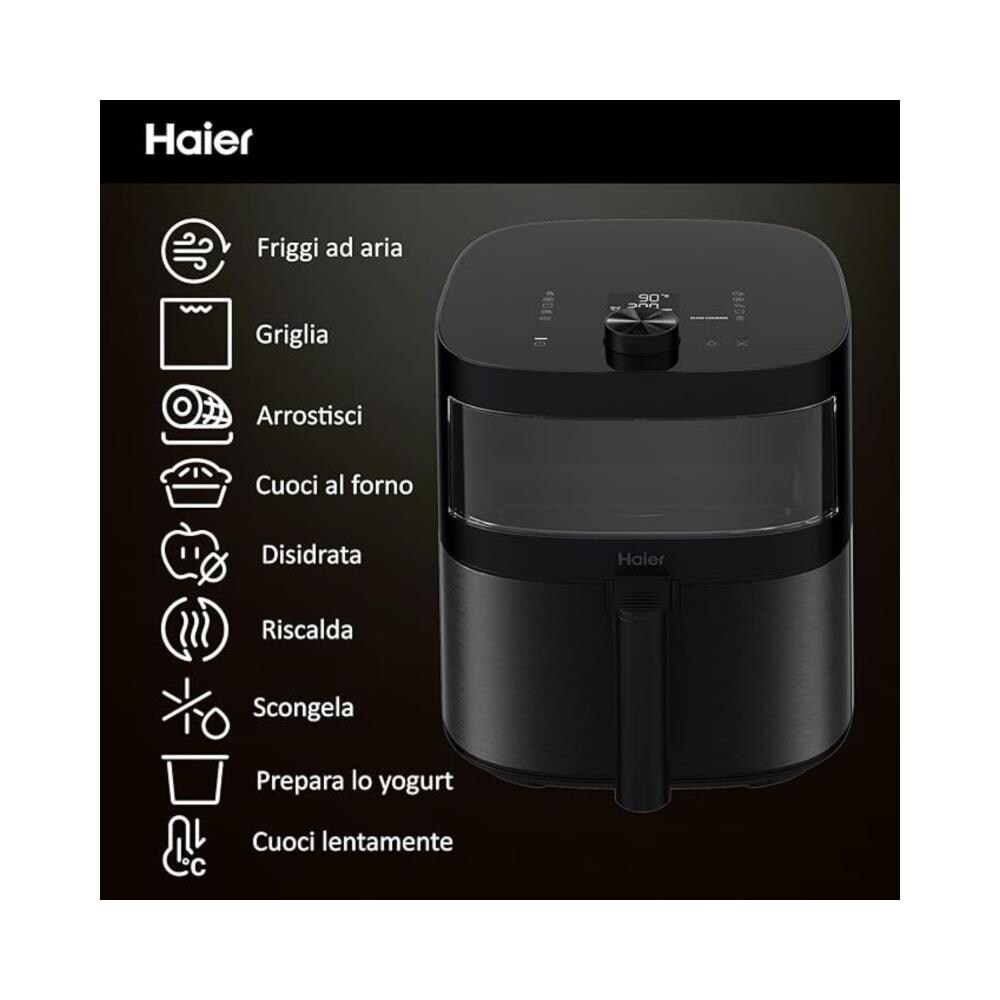 Friggitrice ad Aria 7L 2000W - HAF5TWA3 011, Cestello Estraibile, Display Digitale, Fino a 200°C, Design Compatto Nero - Foto 2