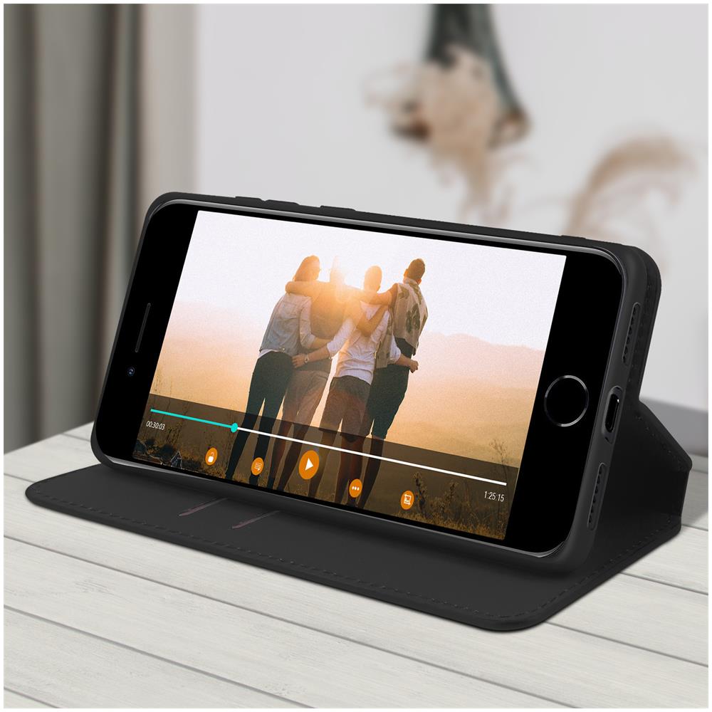 Custodia Iphone Se / 7 / 8 Portacarte Funzione Supporto Similpelle Liscia Nero - Foto 2
