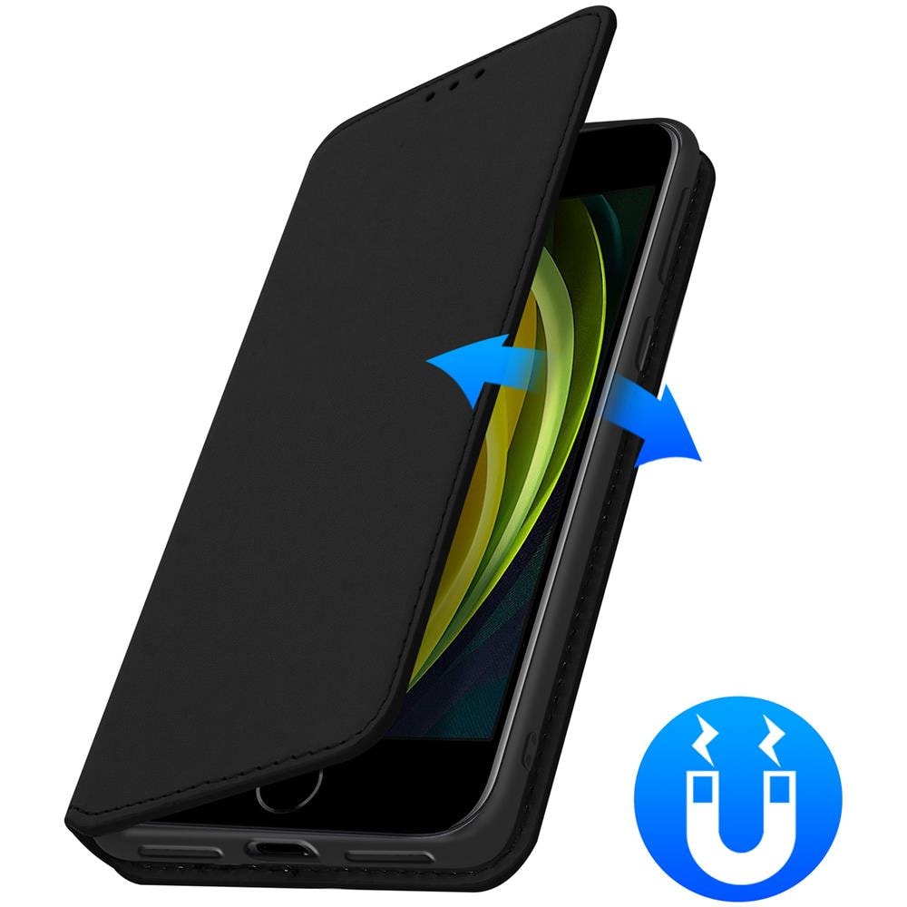 Custodia Iphone Se / 7 / 8 Portacarte Funzione Supporto Similpelle Liscia Nero - Foto 5