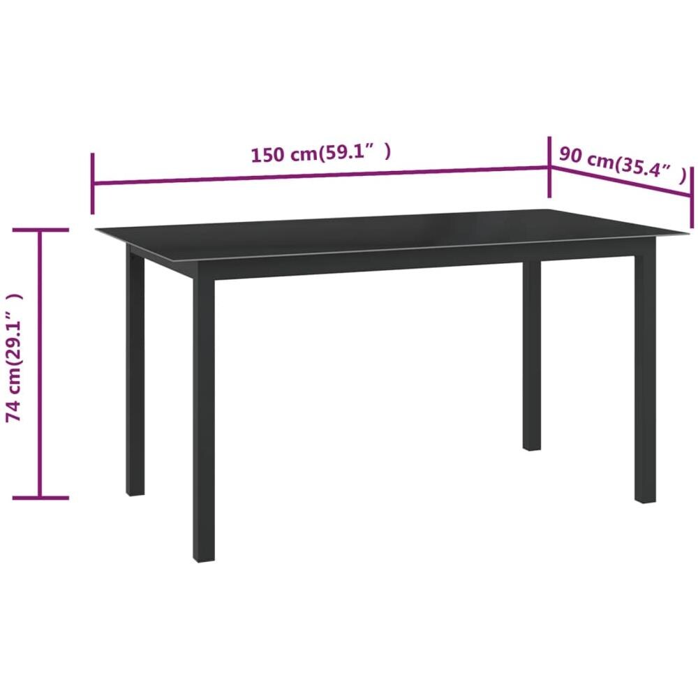 Tavolo da Giardino Nero 150x90x74cm in Alluminio e Vetro - Foto 2