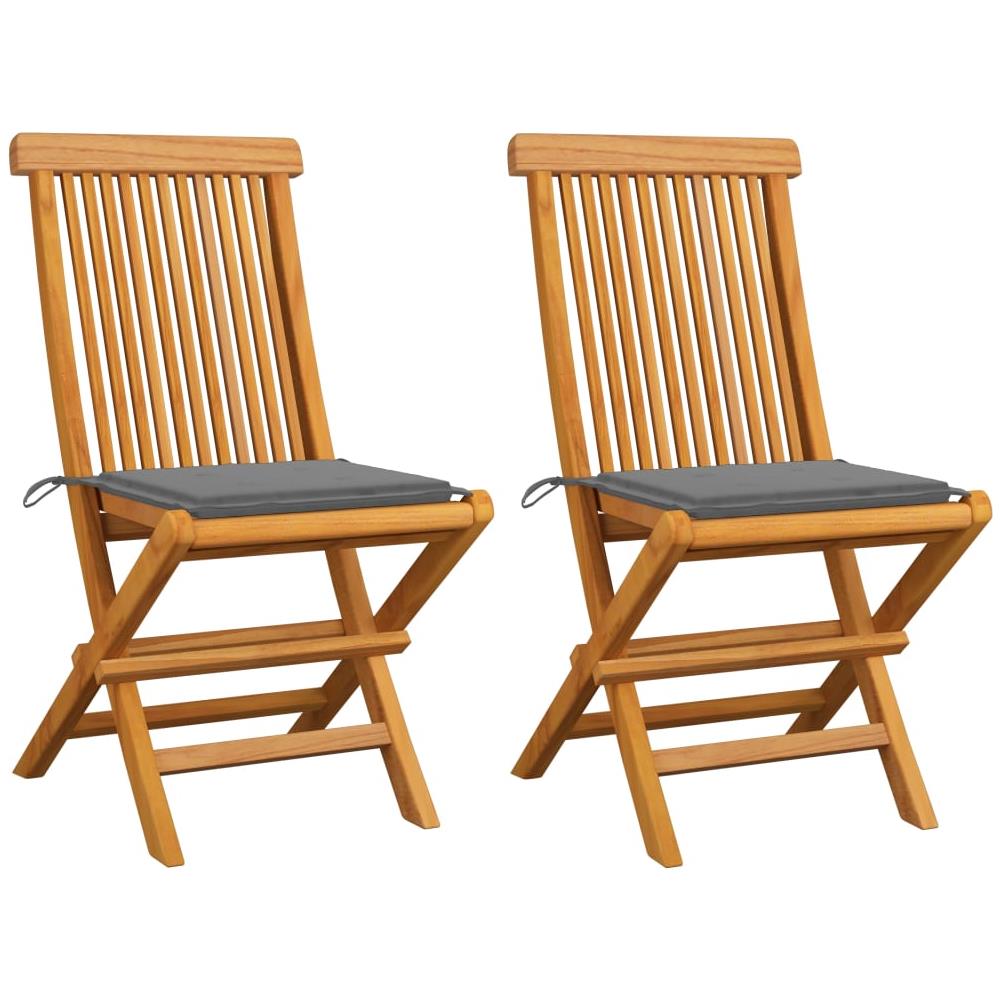 Sedie da Giardino con Cuscini Grigi 2 pz in Massello di Teak - Foto 1