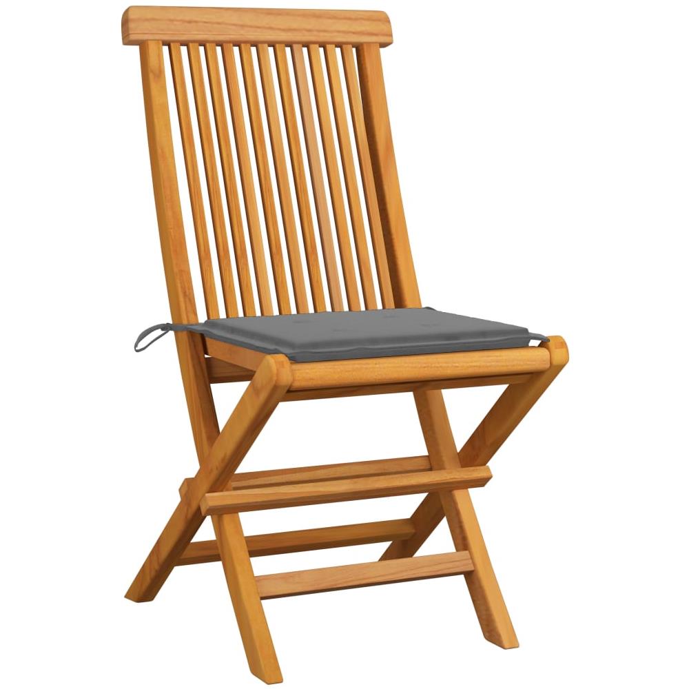 Sedie da Giardino con Cuscini Grigi 2 pz in Massello di Teak - Foto 2