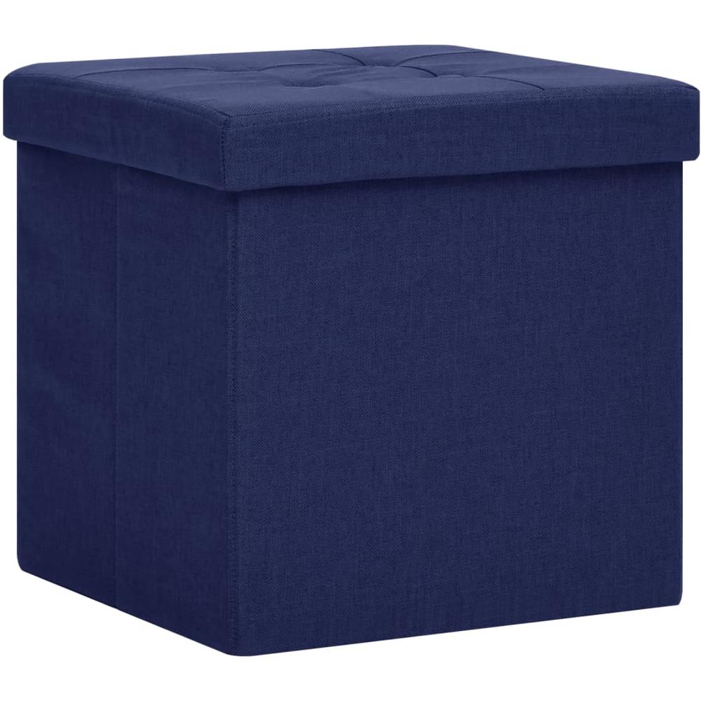 Sgabello Con Contenitore Pieghevole Blu In Simil Lino - Foto 1