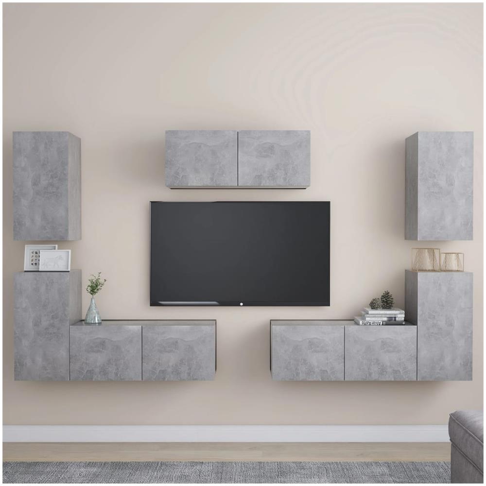 Set Mobile Porta Tv 7 Pz Grigio Cemento In Truciolato - Foto 1