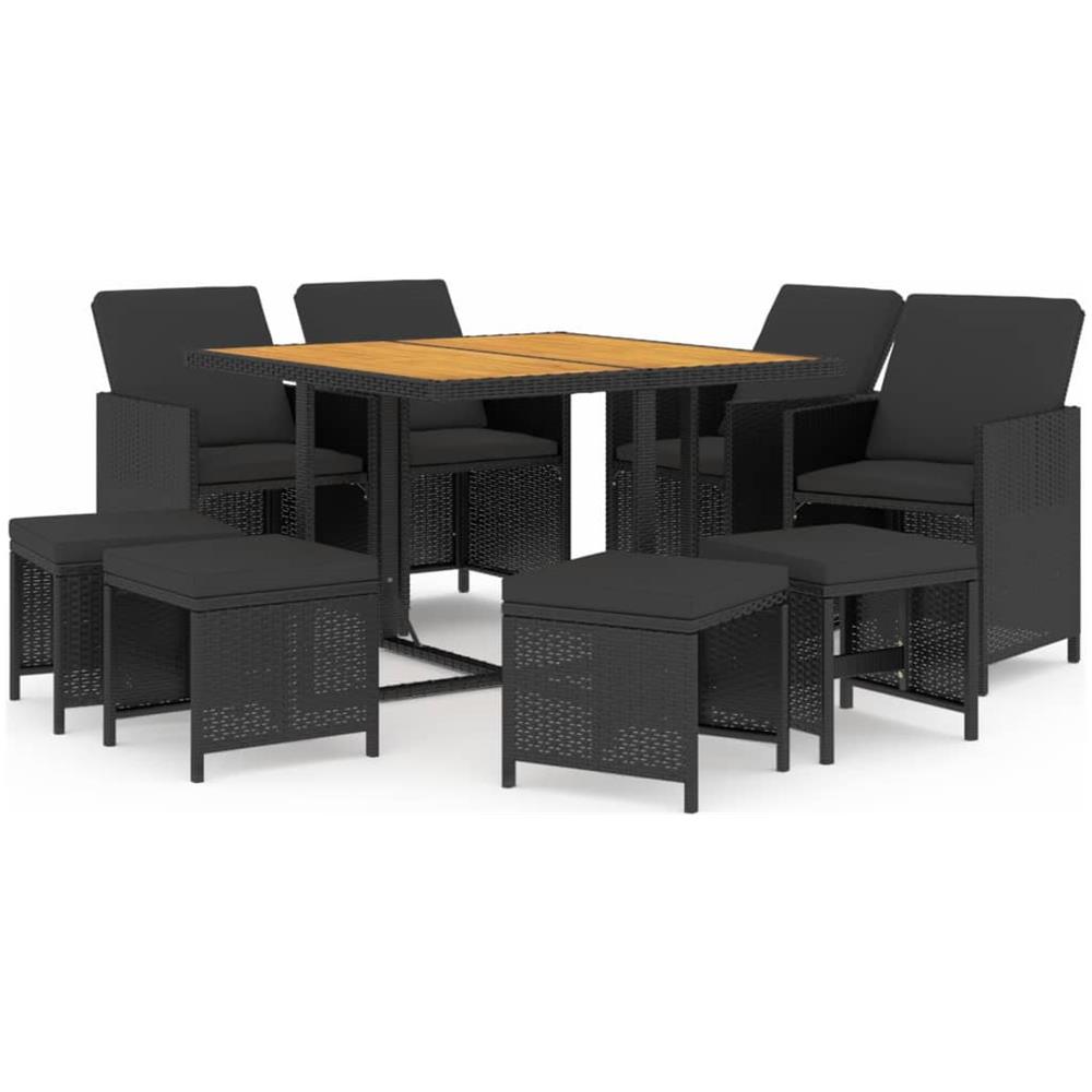 Set Da Pranzo Da Giardino 9 Pz Con Cuscini In Polyrattan Nero - Foto 2