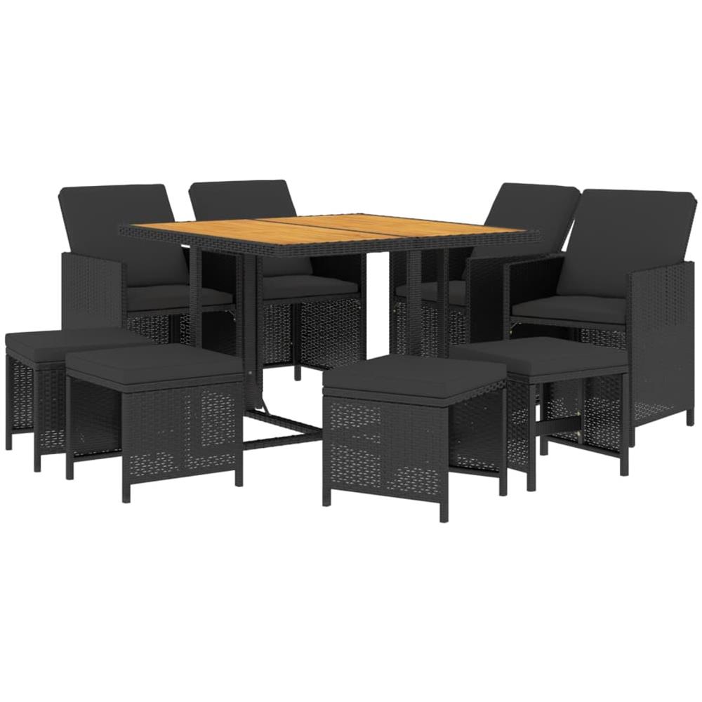 Set Da Pranzo Da Giardino 9 Pz Con Cuscini In Polyrattan Nero - Foto 3
