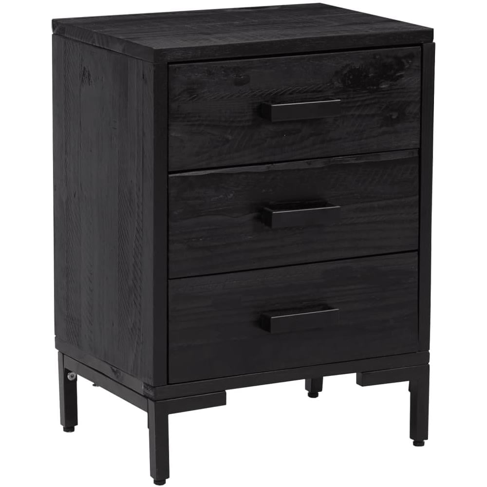 Comodino Nero 40x30x55 cm Legno Massello di Pino Riciclato - Foto 2